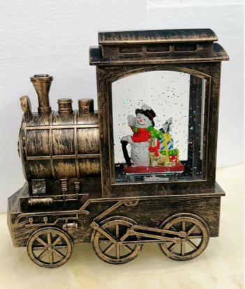 Christmas Snow Globe Lantern Train with Water Swirling Glitter, Musical and Lighted 6 Hours Timer USB Powered & Battery Operated Music Box for Christmas Home Decoration Gift, Snowman Scene