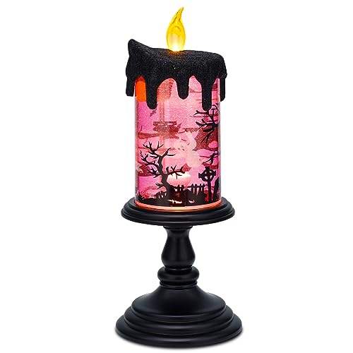 Halloween Snow Globe Candles Lighted Lamp, Lighted Flameless Candles with Water Glitter Swirls and Spooky Moving,Battery Operated