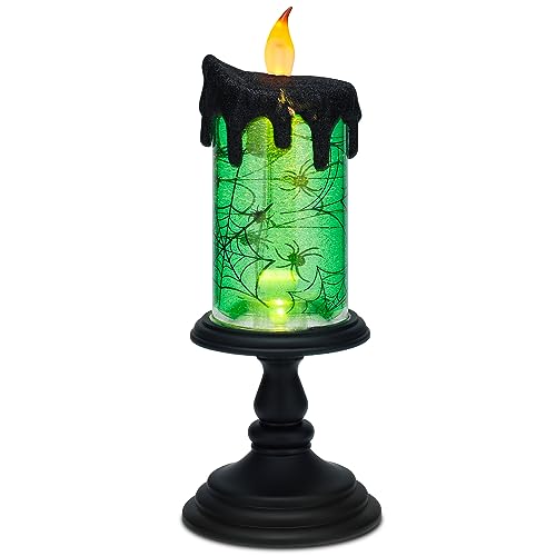 Halloween Snow Globe Candles Lighted Lamp, Lighted Flameless Candles with Water Glitter Swirls and Spooky Moving,Battery Operated