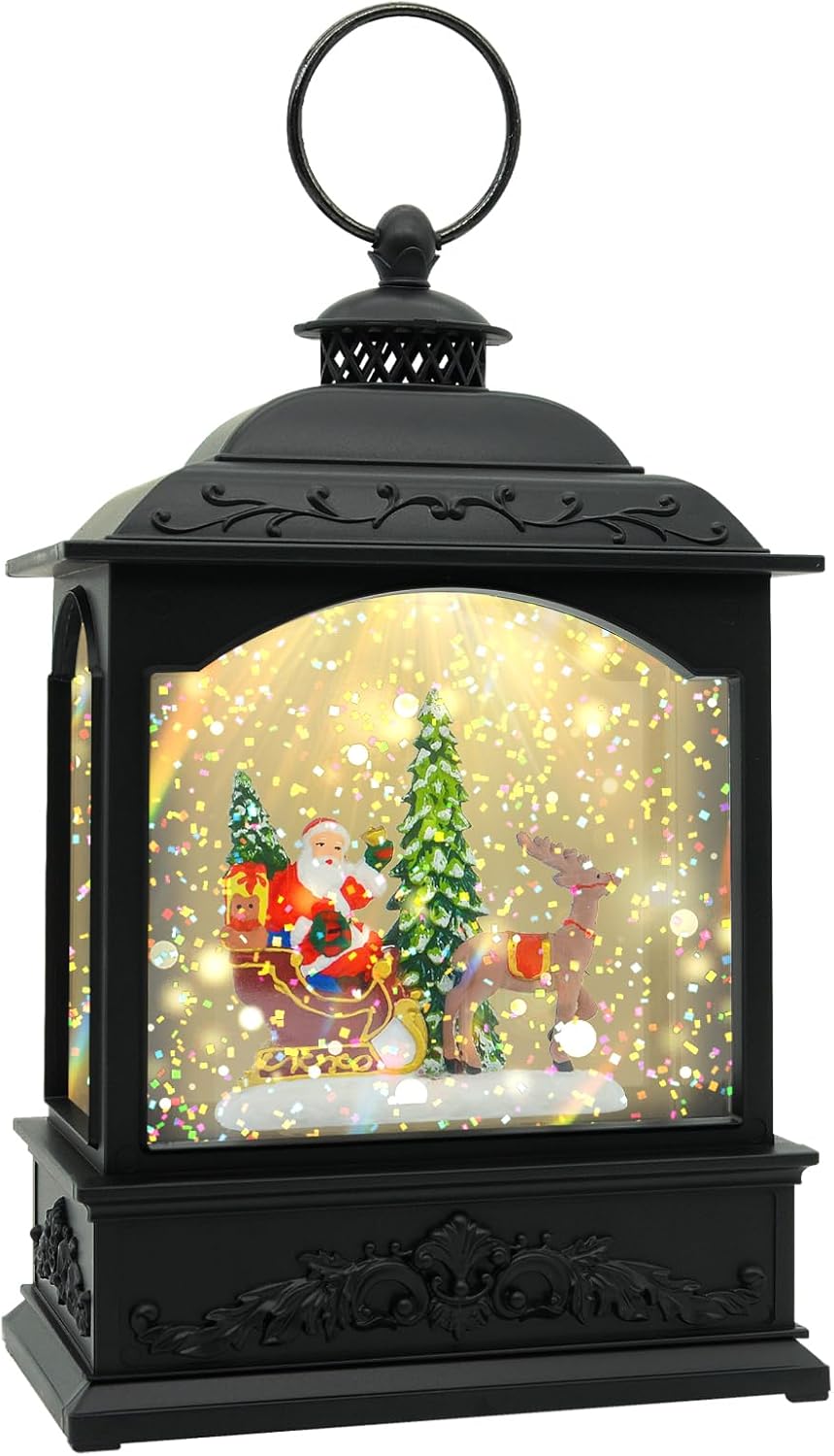 Christmas Snow Globes Lantern with Music & Timer - USB/Battery Operated LED Glittering Globe Lantern, Snow Globe Decoration Lantern for Home Holiday Decor