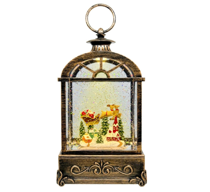 Musical Christmas Snow Globe Lantern - USB/Battery Operated Swirling Glitter Lantern with Timer, Snow Globe Decoration Lantern for Home Holiday Decor