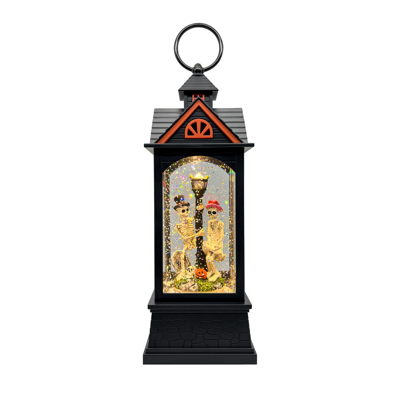 Halloween two skeletons snow globe lantern
