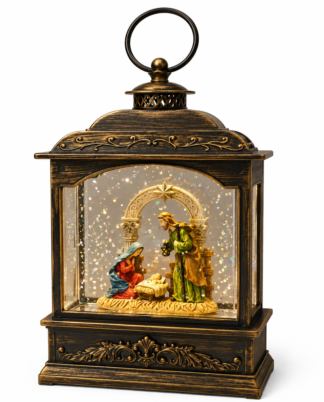 Church Nativity Snow Globe Lantern