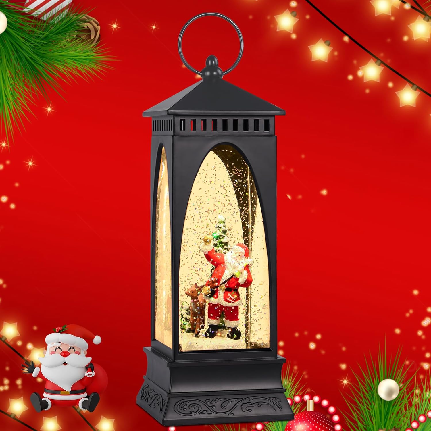 Long Santa Snow Globe Lantern