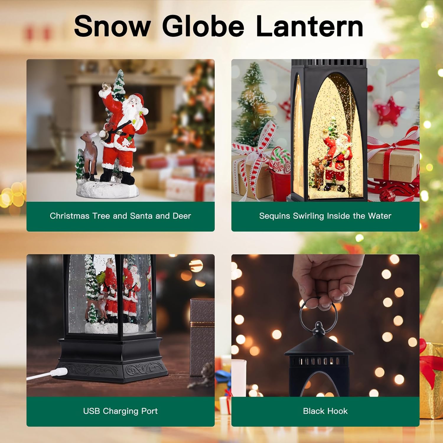 Long Santa Snow Globe Lantern