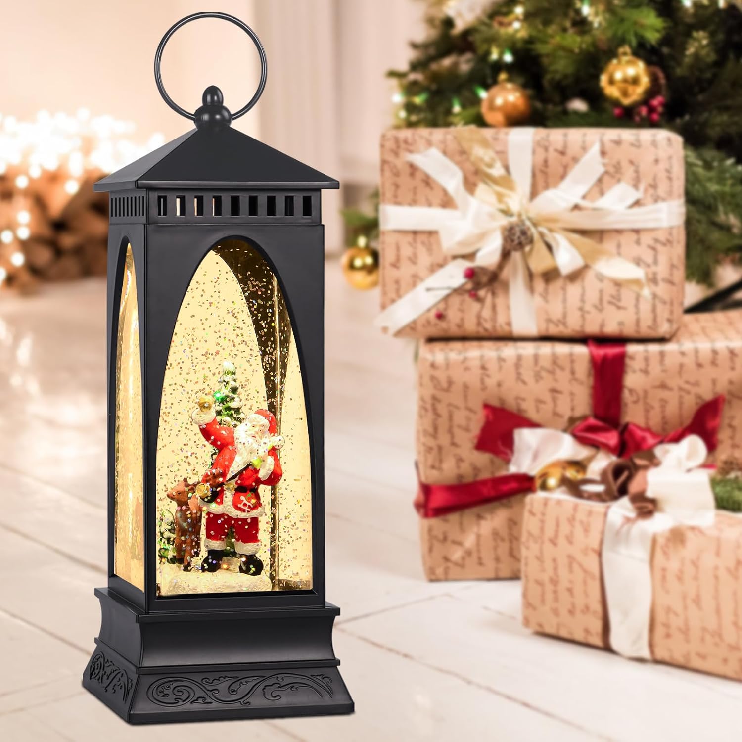 Long Santa Snow Globe Lantern