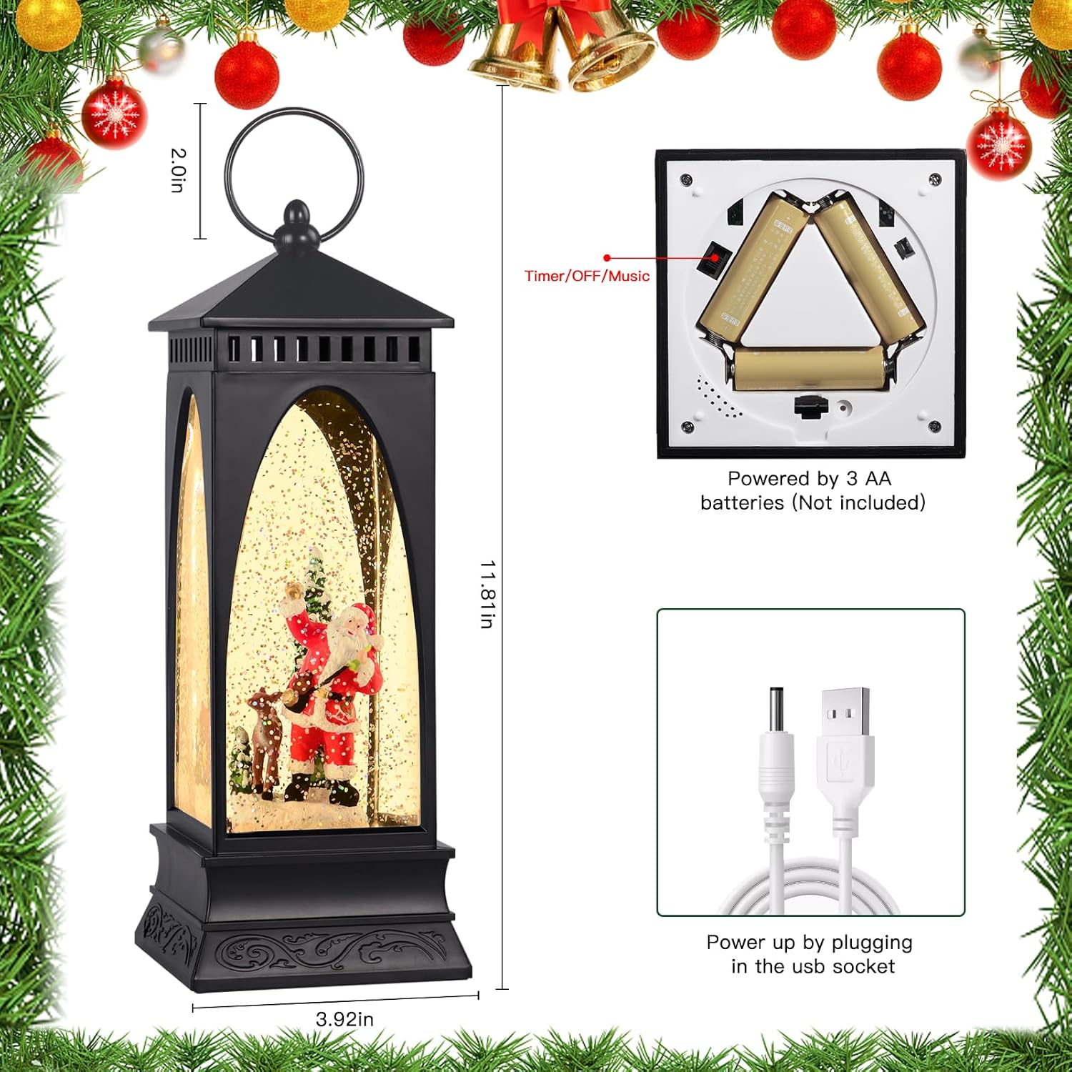 Long Santa Snow Globe Lantern