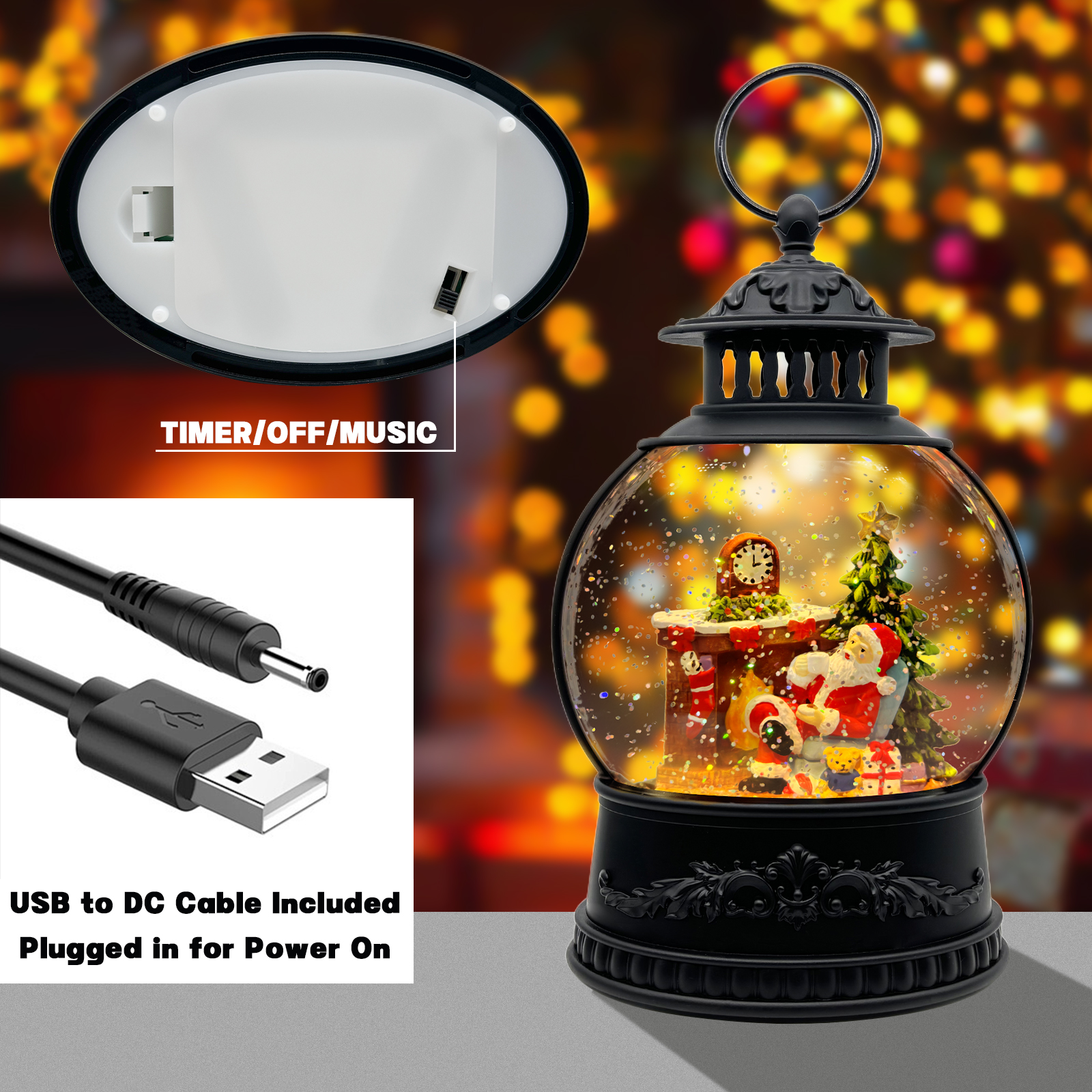 Oval Fireplace Snow Globe Lantern
