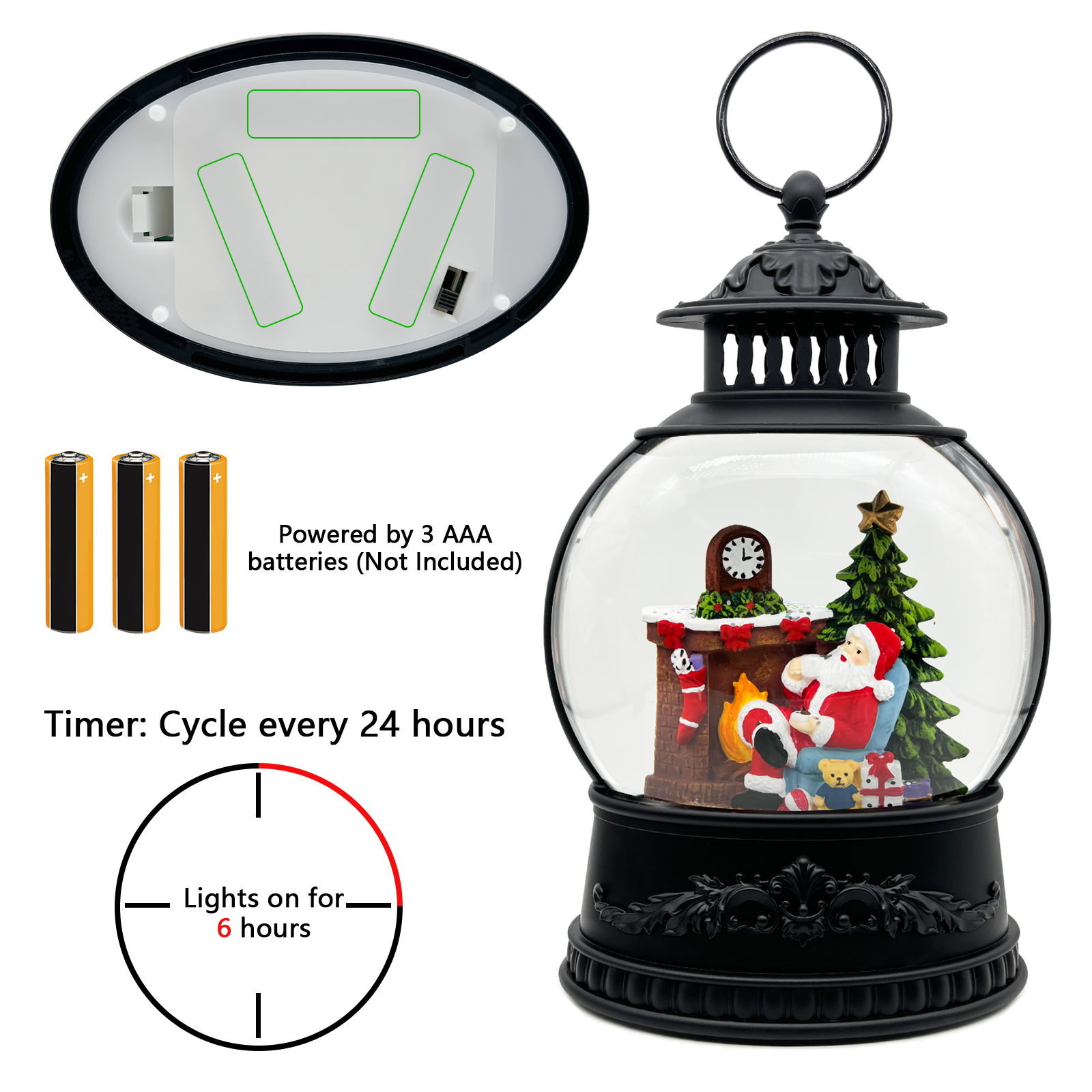 Oval Fireplace Snow Globe Lantern