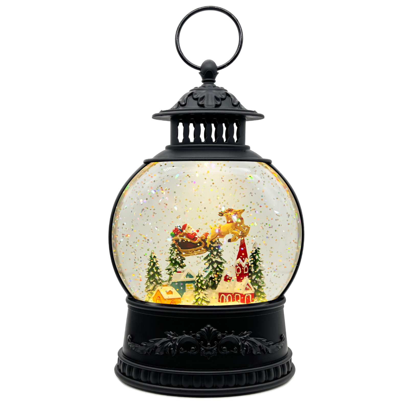 Oval Flying Reindeer Snow Globe Lantern
