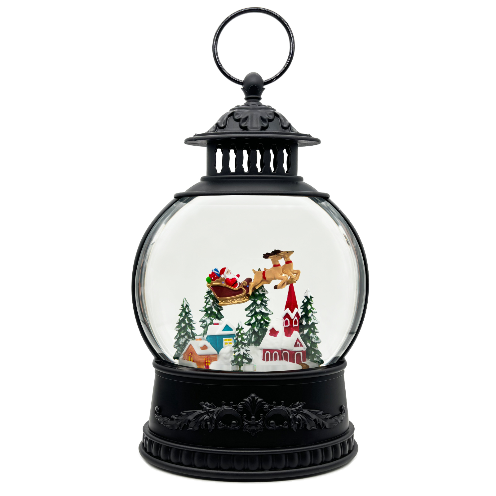 Oval Flying Reindeer Snow Globe Lantern