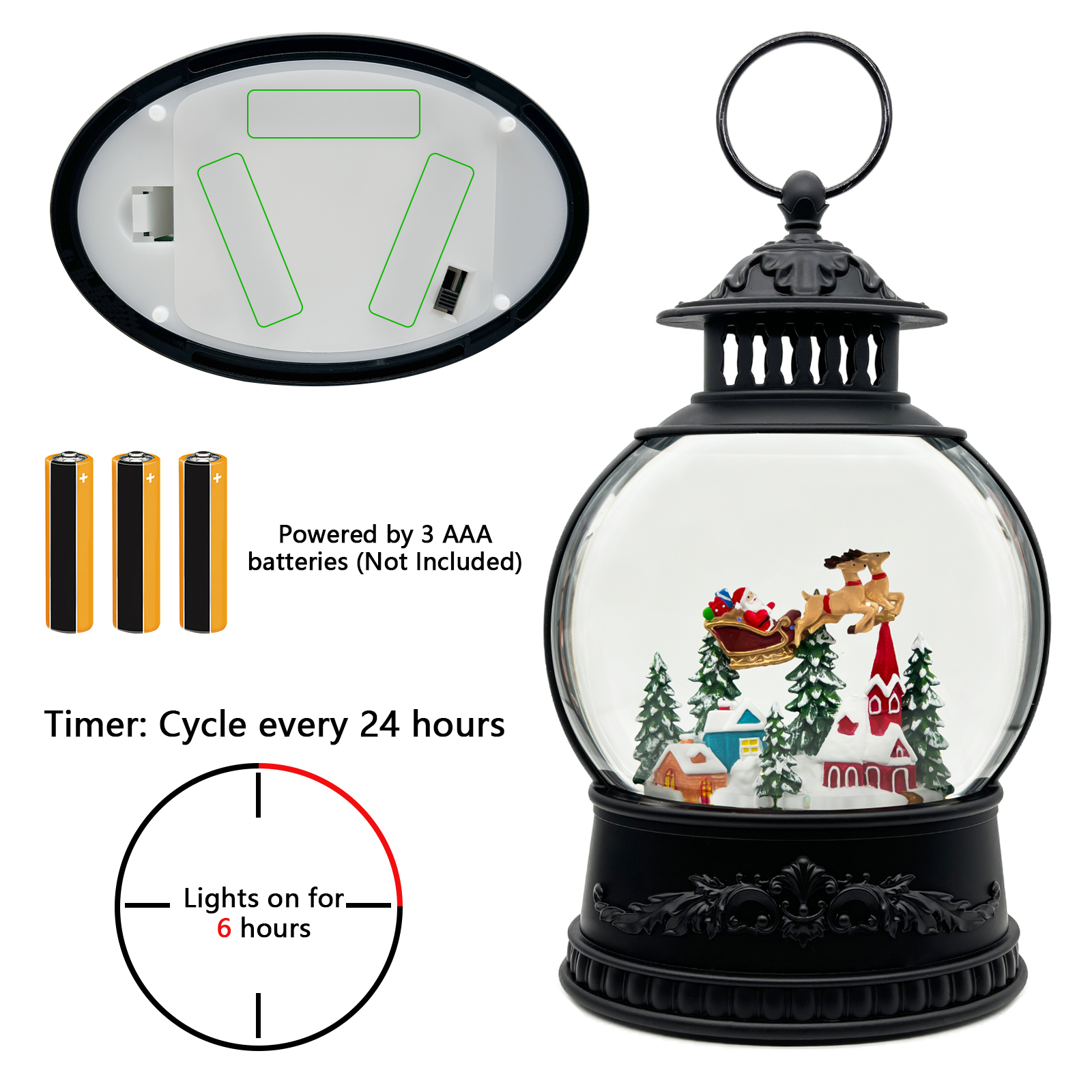 Oval Flying Reindeer Snow Globe Lantern