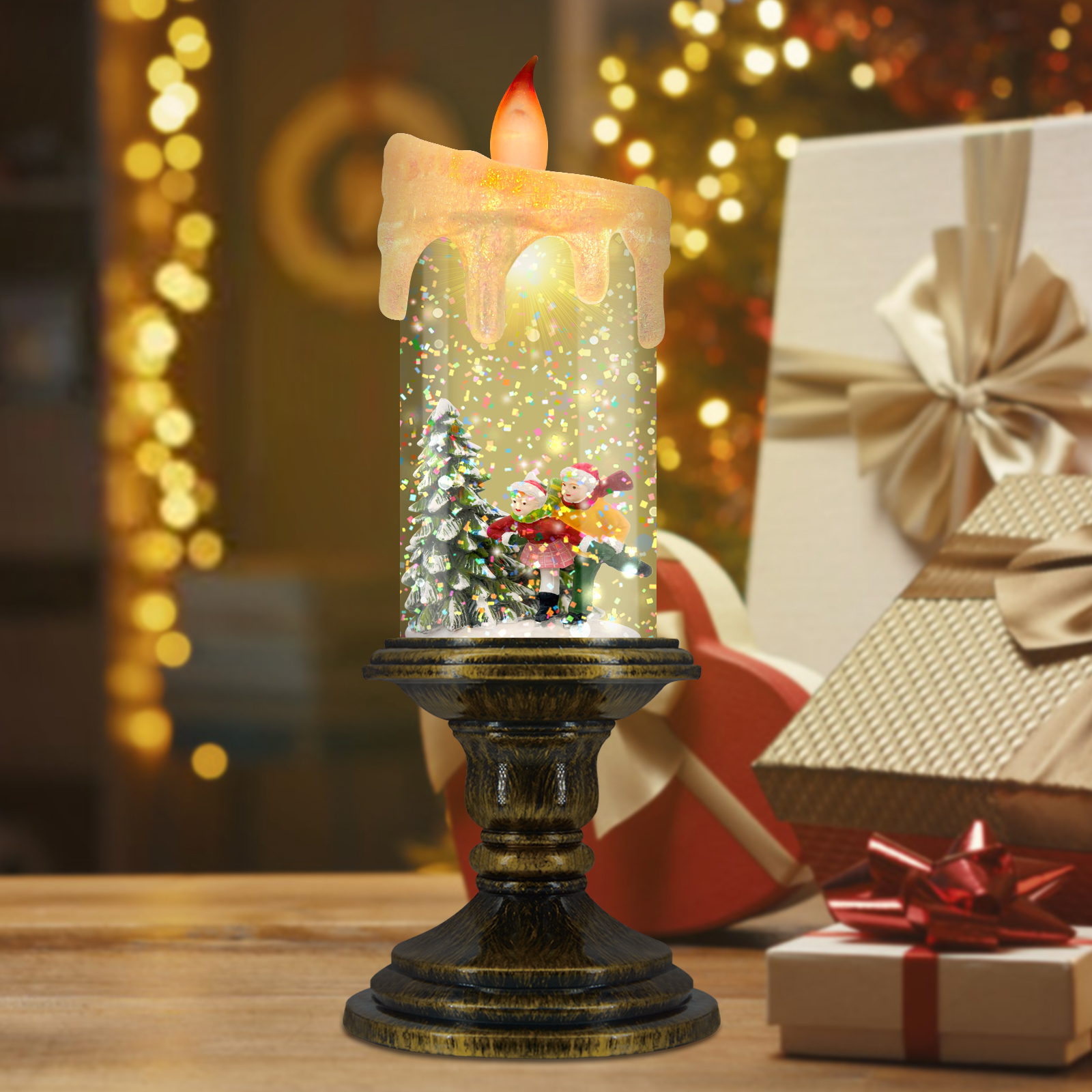 Skiing Christmas Candle Lantern