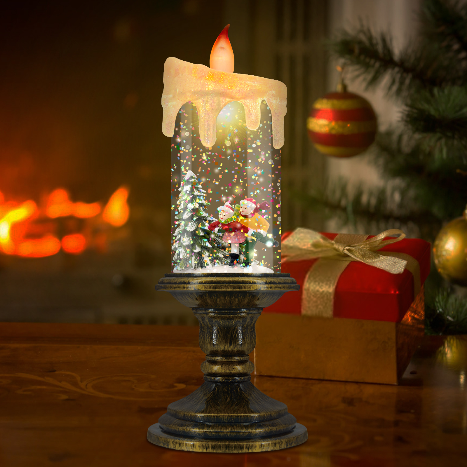 Skiing Christmas Candle Lantern