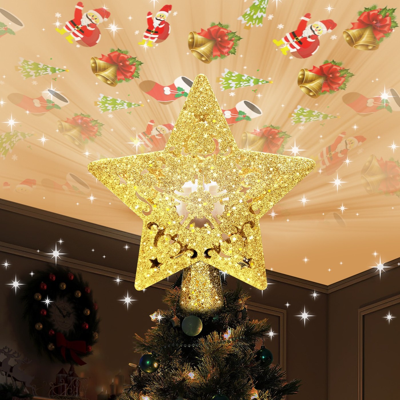 Santa projection Christmas tree topper
