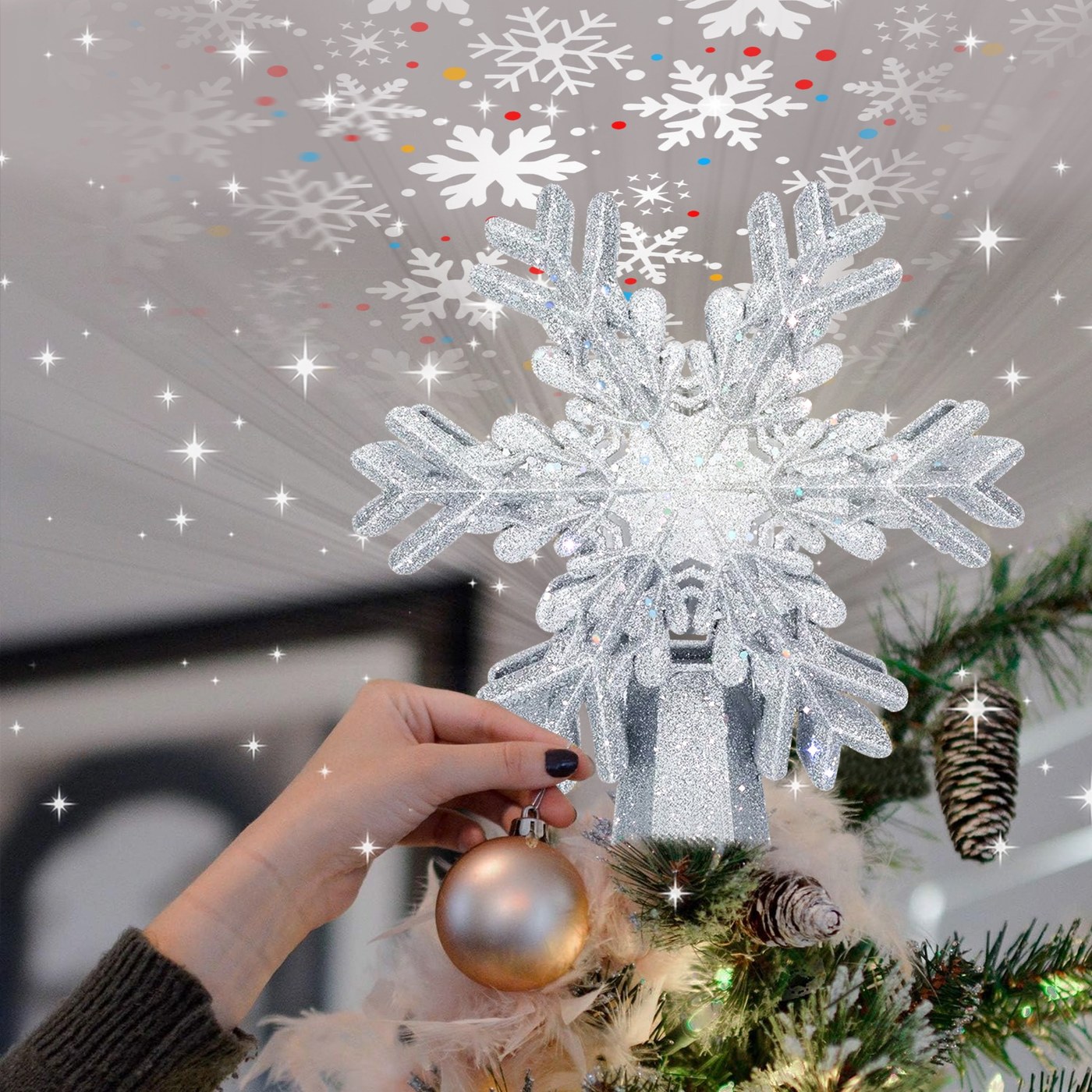 Snowflake projection Christmas tree topper