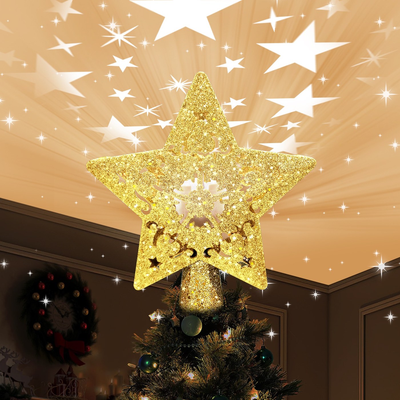 Christmas tree topper projection star