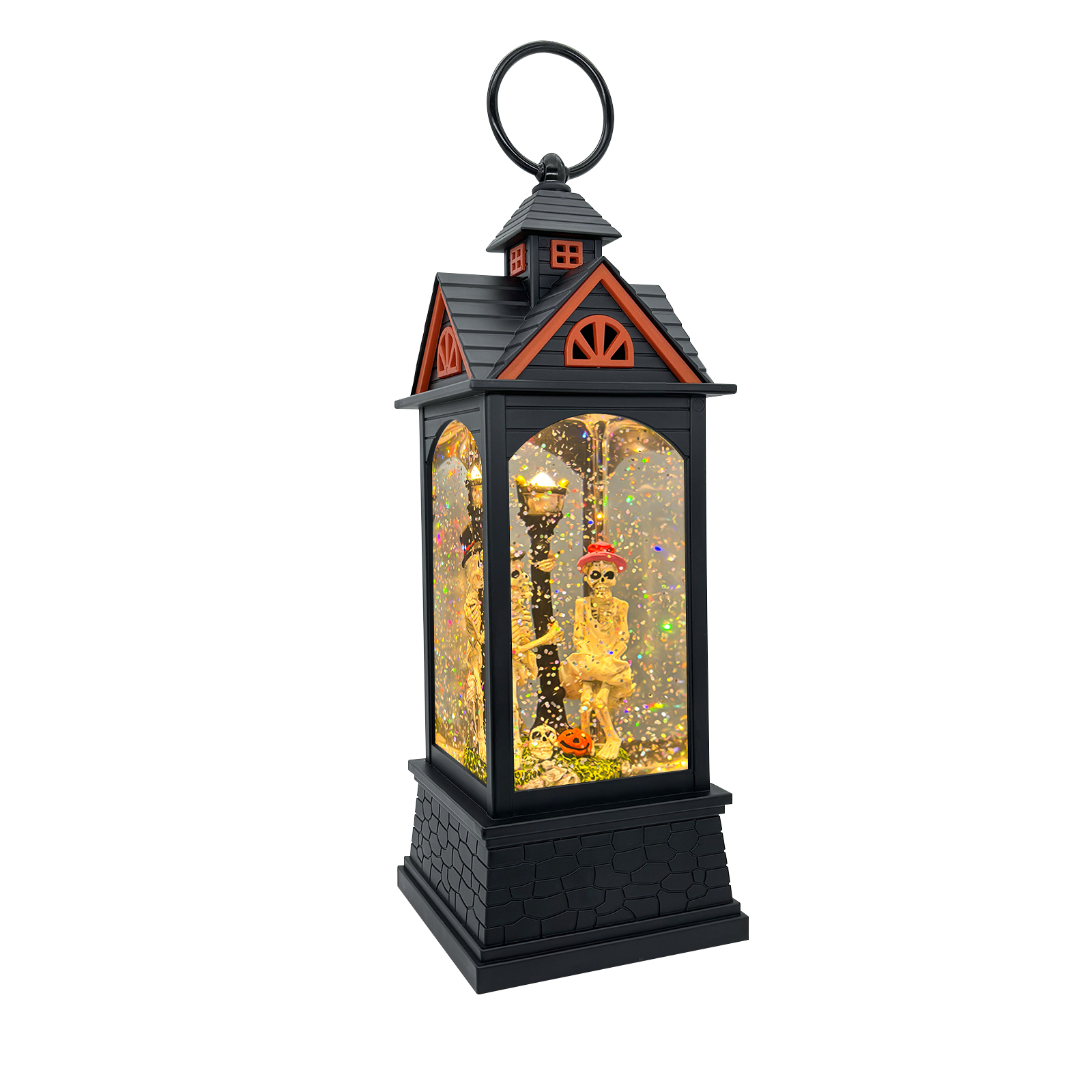 Double Skeleton Halloween Snow Globe Lantern - front view