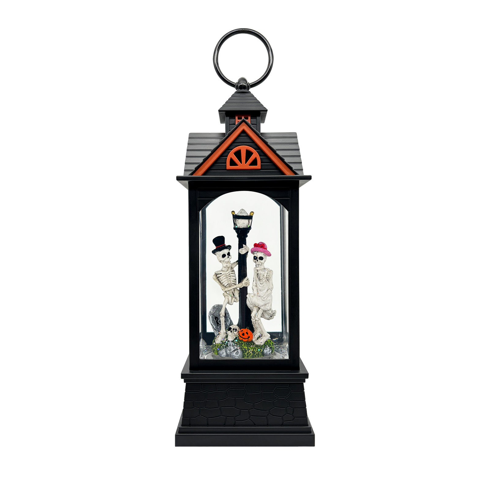 Double Skeleton Halloween Snow Globe Lantern - detail view