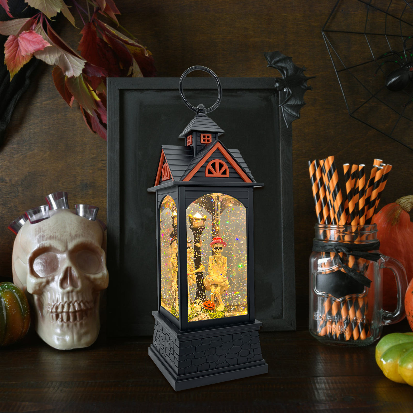 Double Skeleton Halloween Snow Globe Lantern - product detail