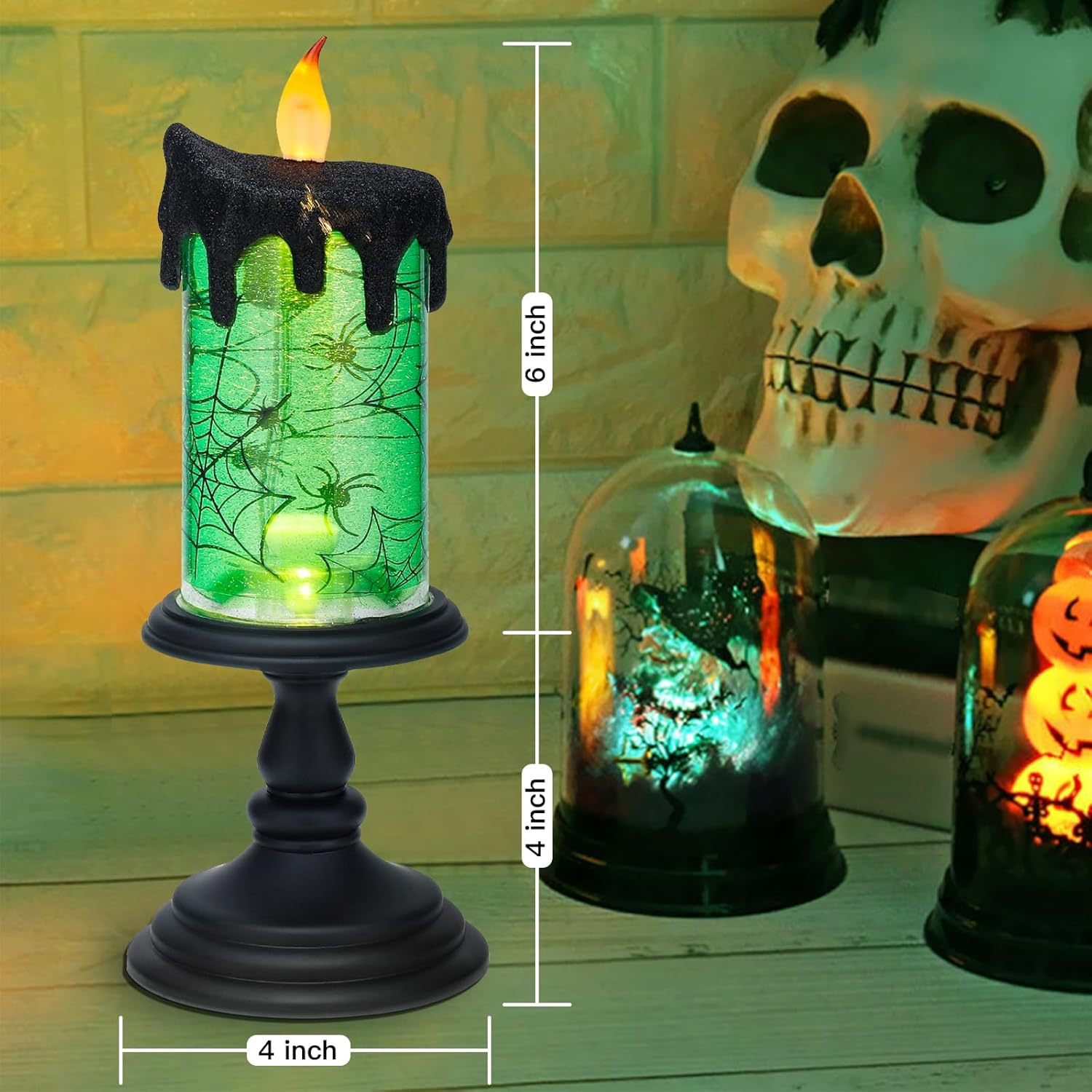 Green Halloween Flameless Candle - detail view