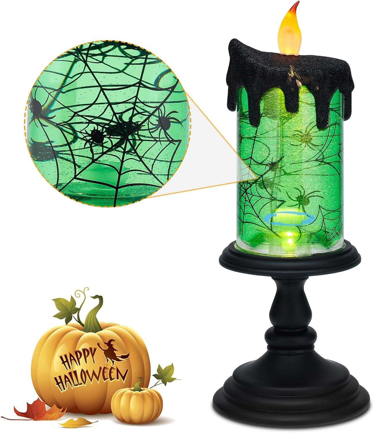 Green Halloween Flameless Candle - side view