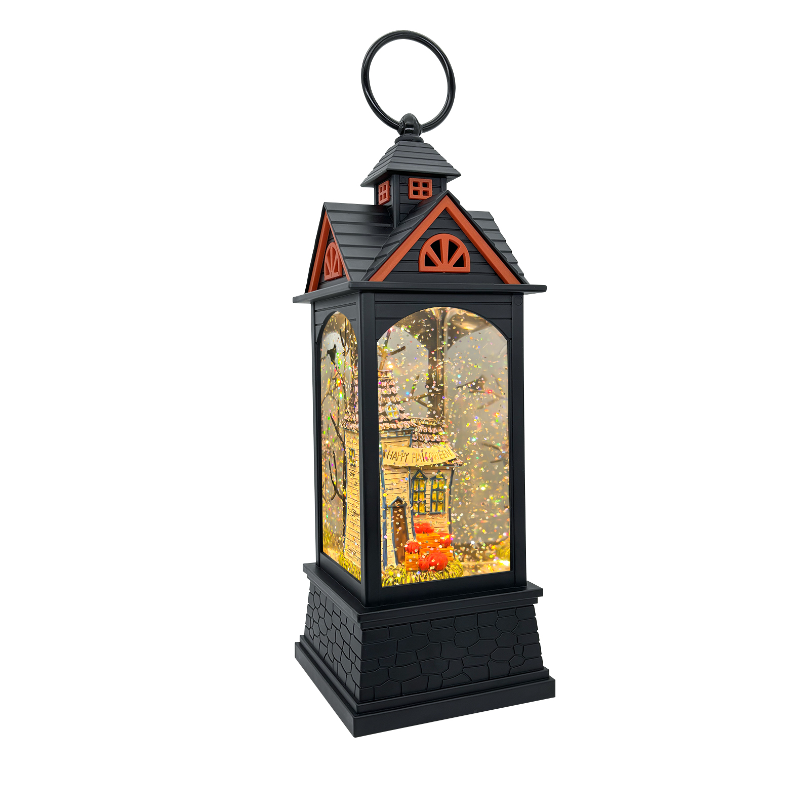 Haunted House Halloween Snow Globe Lantern - front view