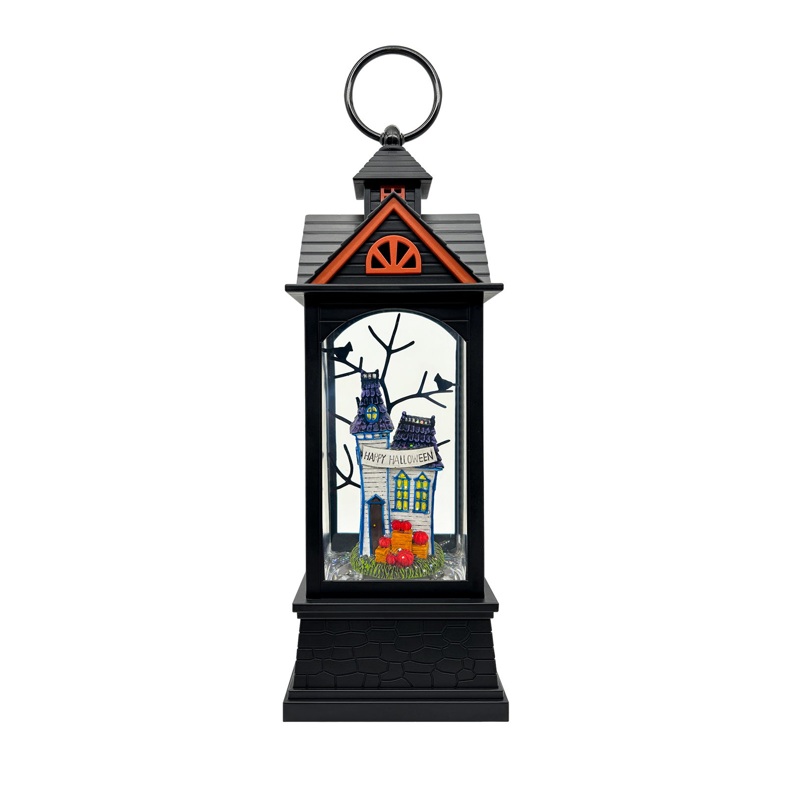 Haunted House Halloween Snow Globe Lantern - detail view