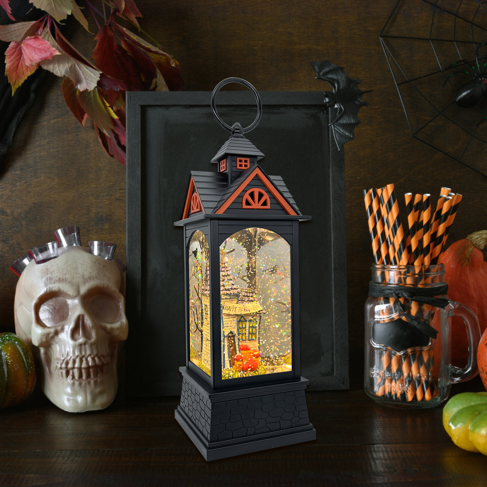 Haunted House Halloween Snow Globe Lantern - product detail