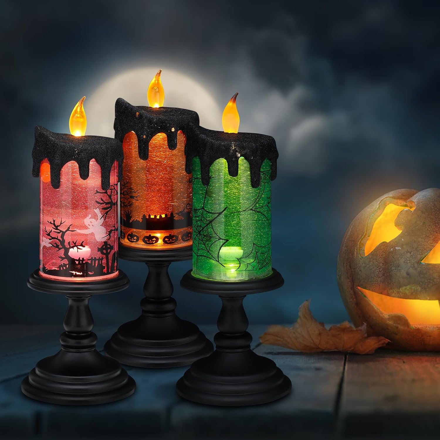 Orange Halloween Flameless Candle - display view