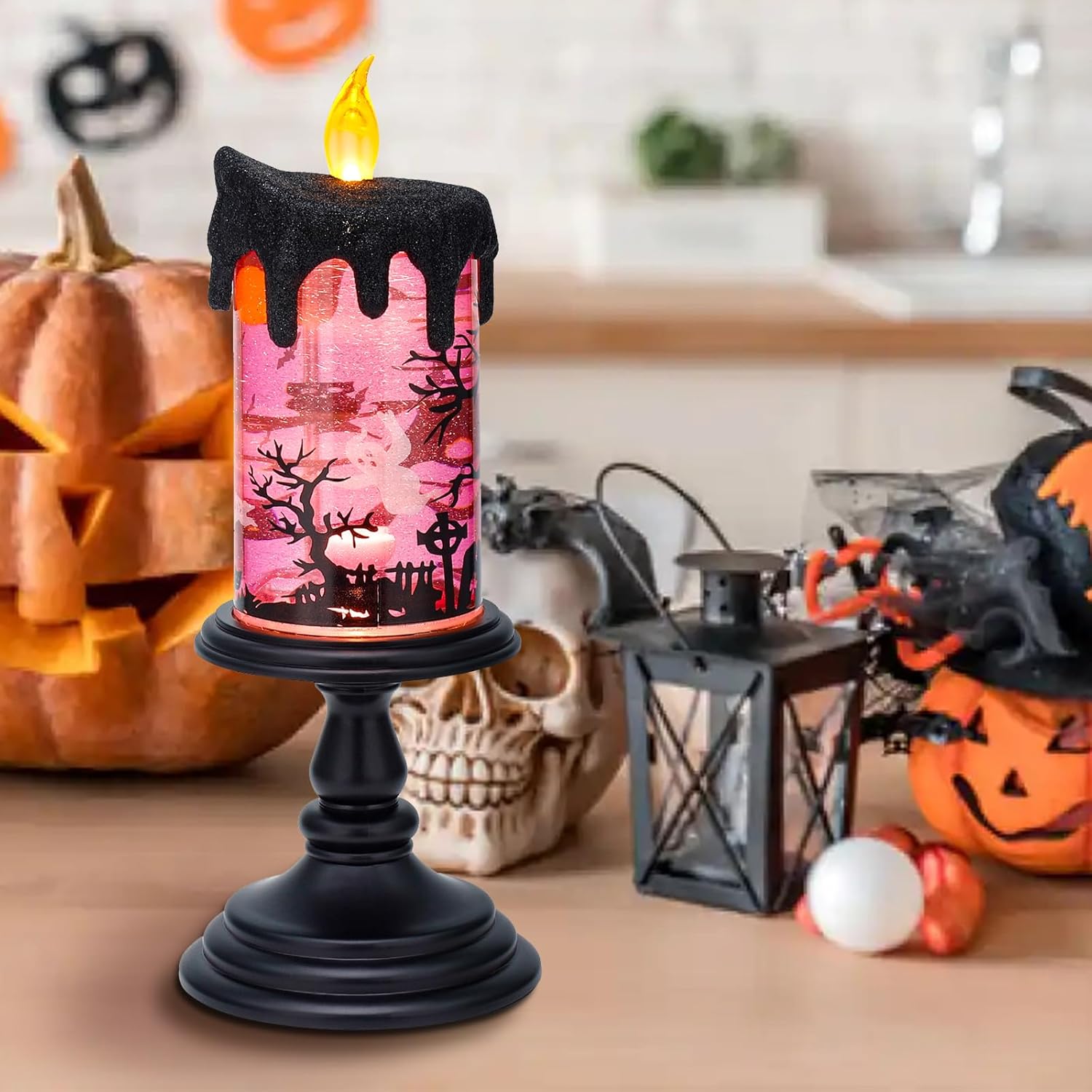 Pink Halloween Flameless Candle - side view