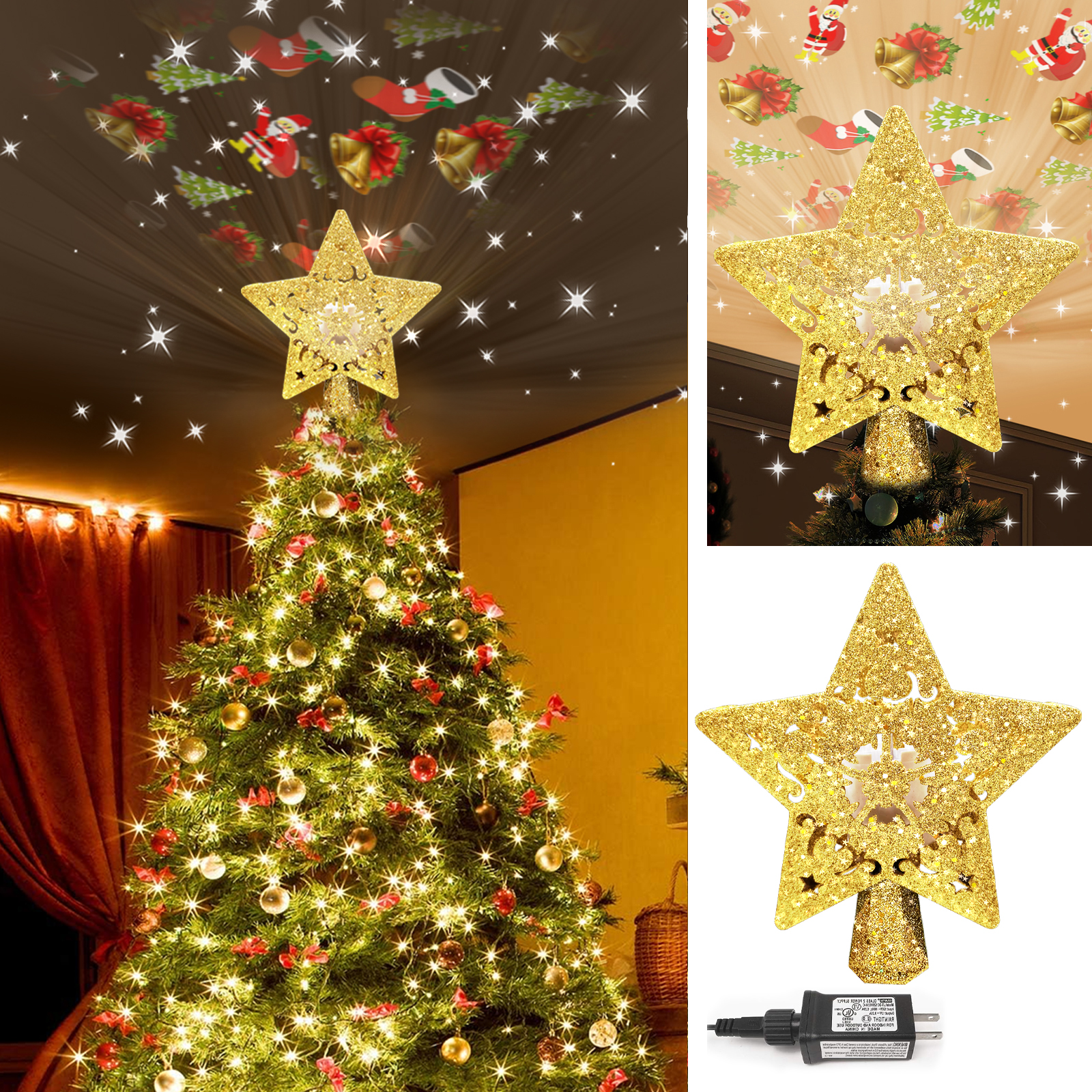 Santa Projection Christmas Tree Topper - front view