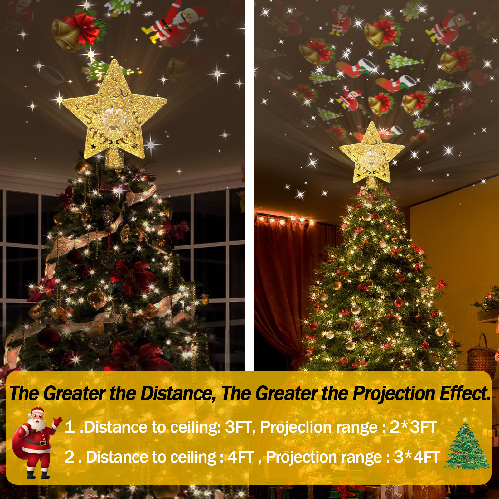 Santa Projection Christmas Tree Topper - side view