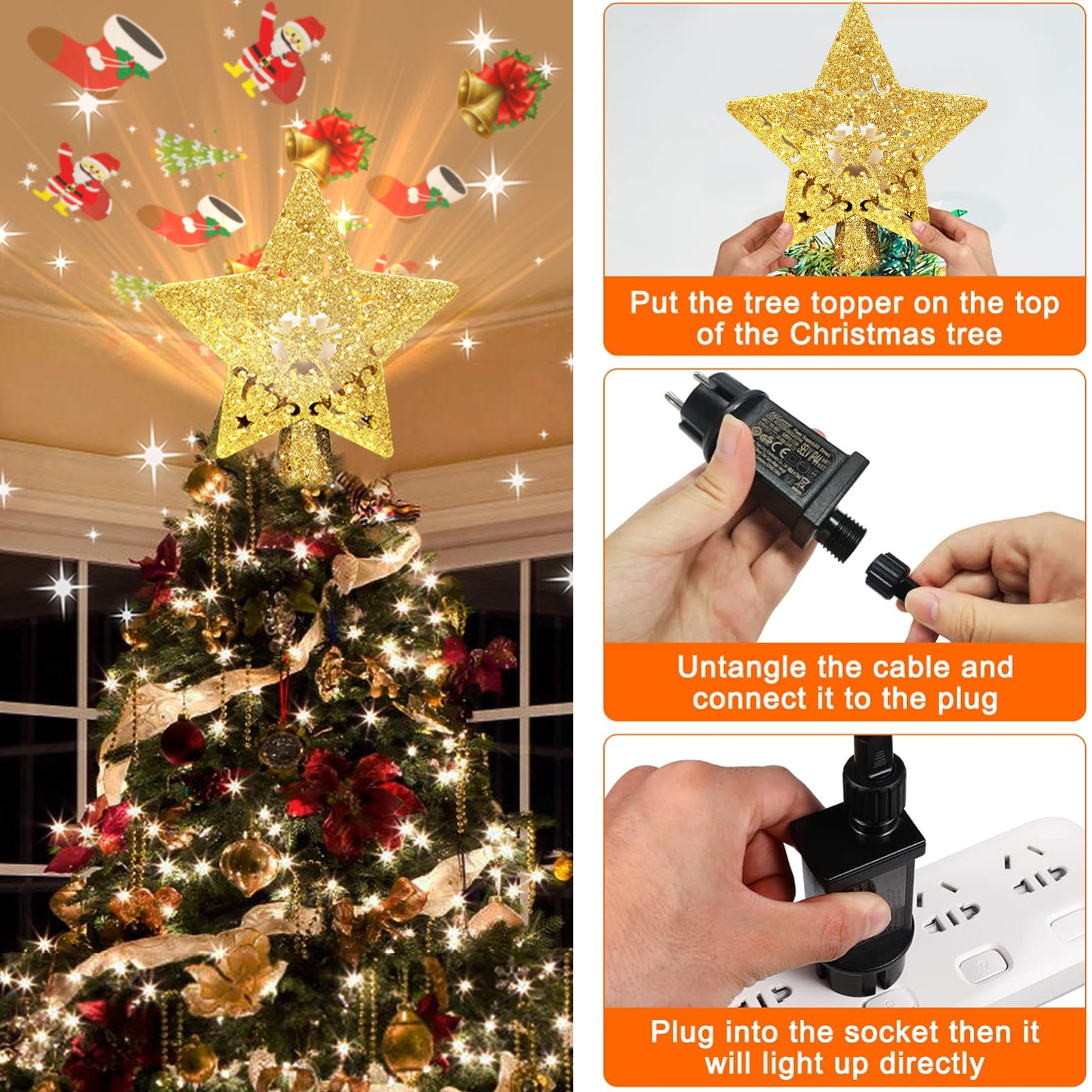 Santa Projection Christmas Tree Topper - display view