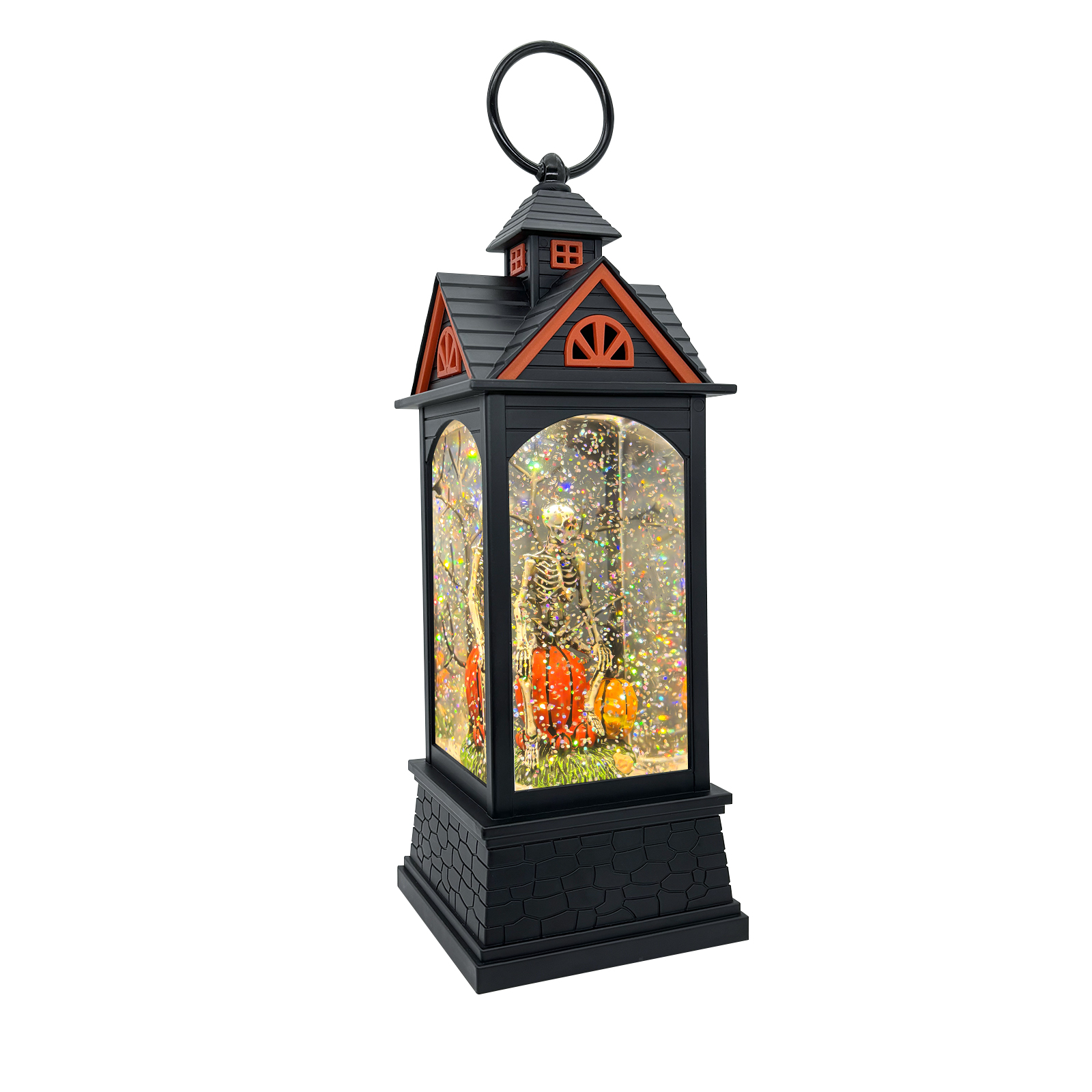 Single Skeleton Halloween Snow Globe Lantern - front view