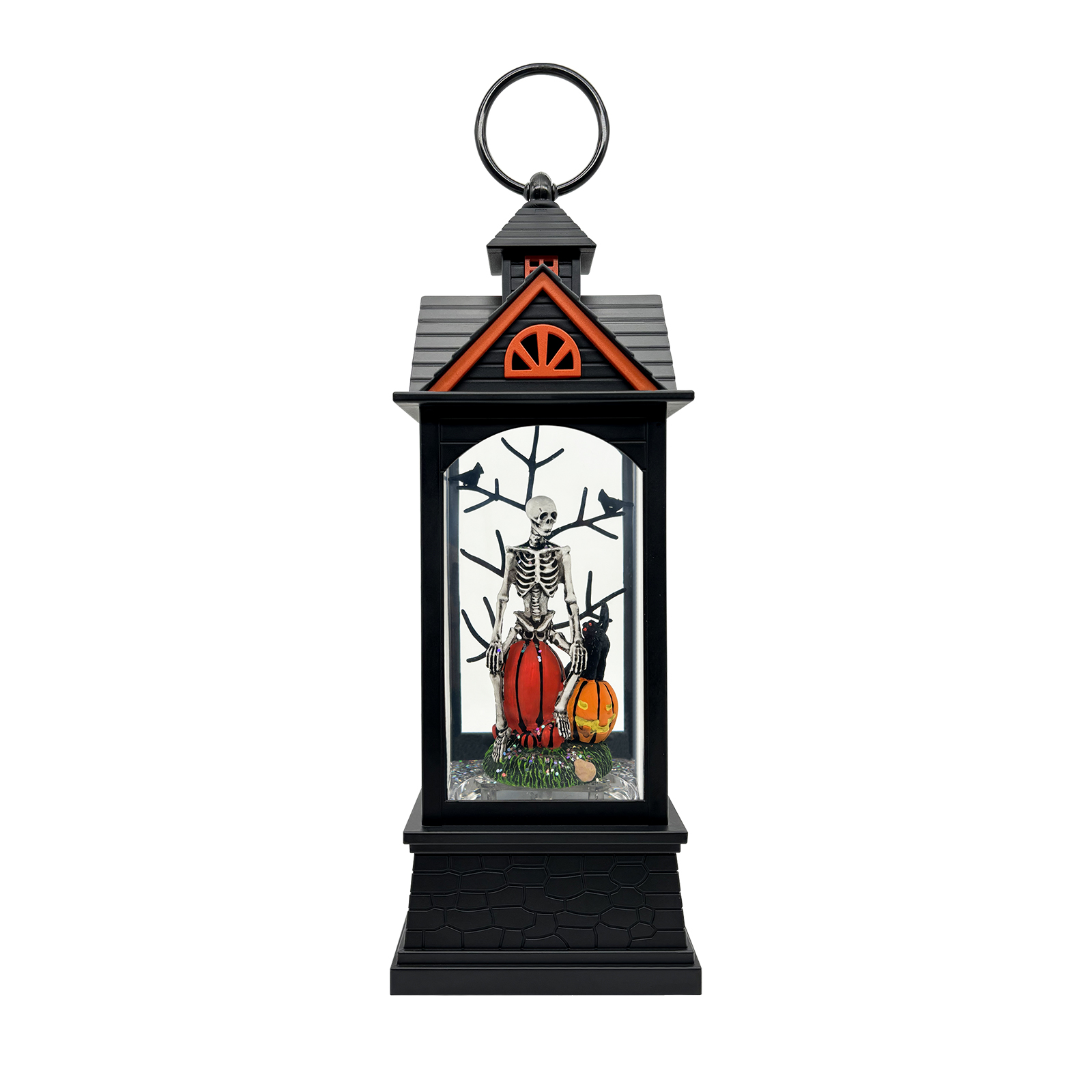 Single Skeleton Halloween Snow Globe Lantern - side view