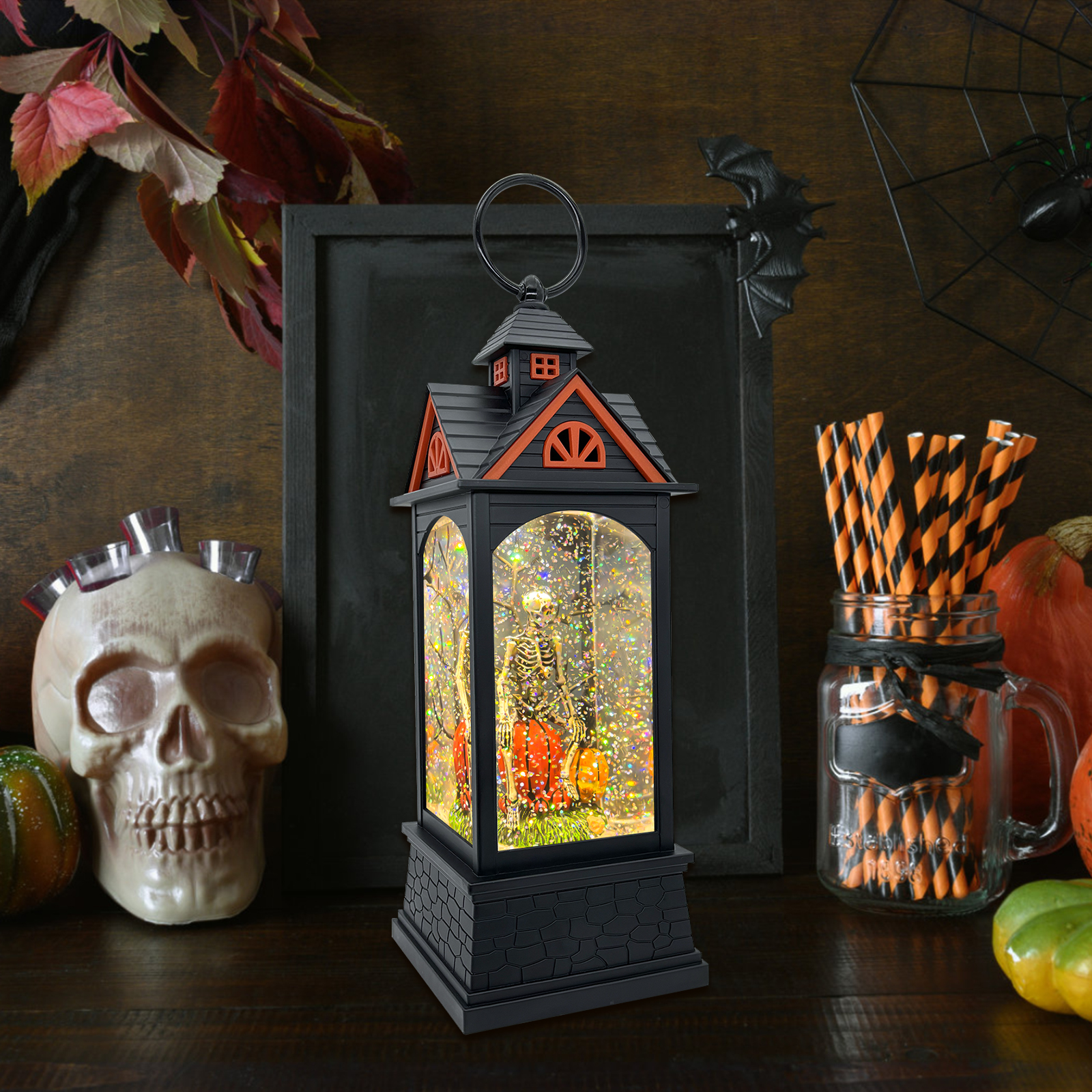 Single Skeleton Halloween Snow Globe Lantern - product detail