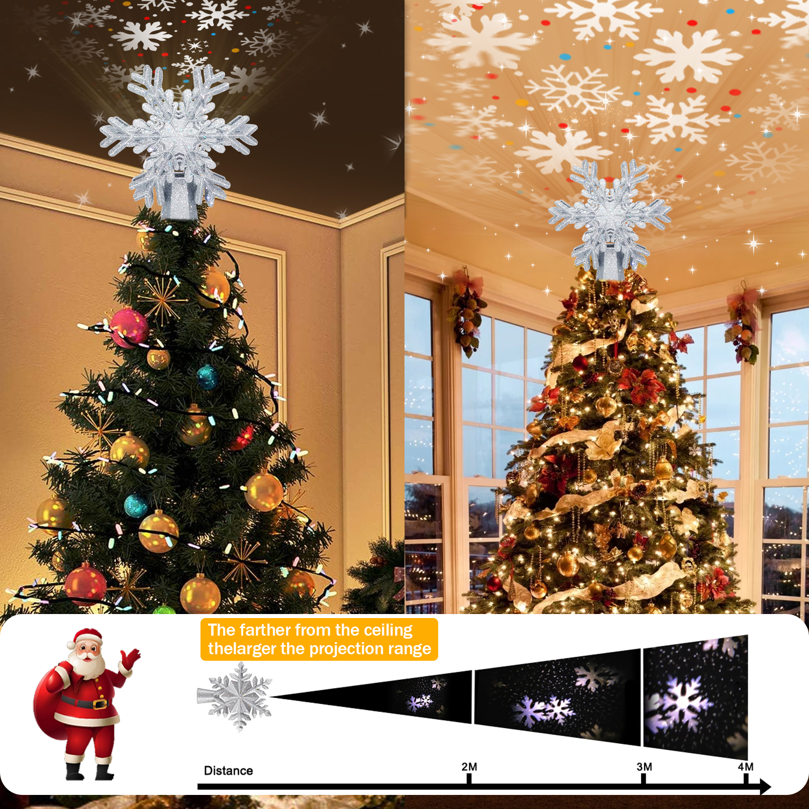 Snowflake Projection Christmas Tree Topper - front view