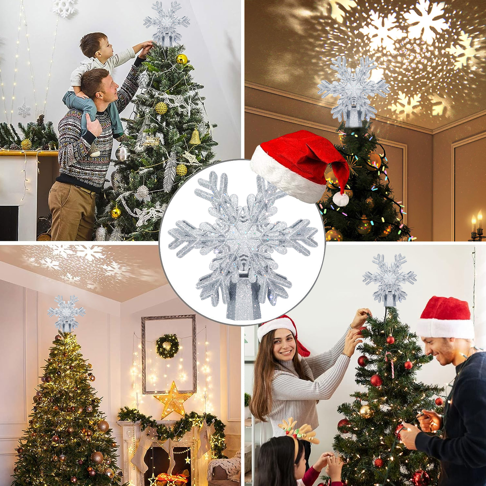 Snowflake Projection Christmas Tree Topper - side view
