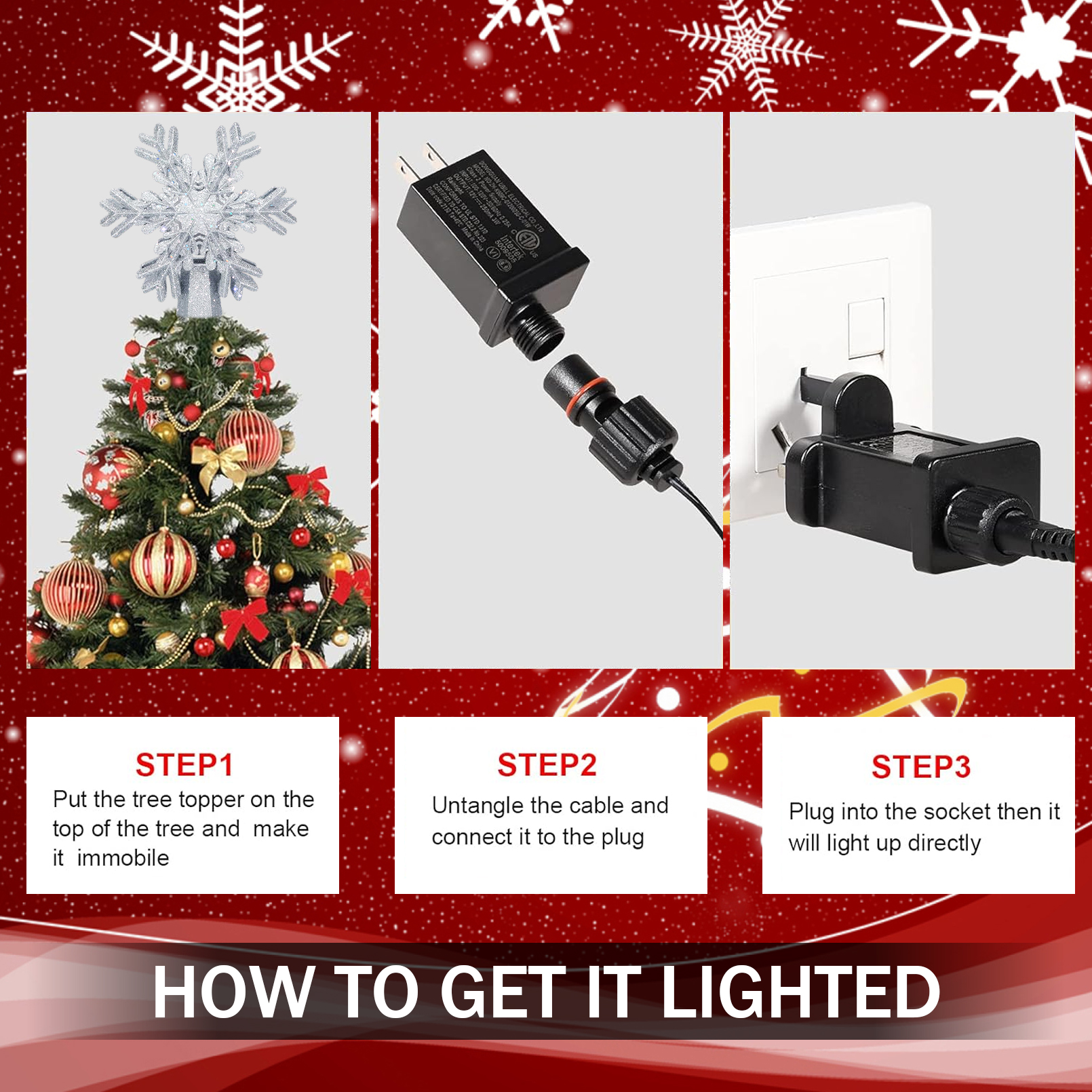 Snowflake Projection Christmas Tree Topper - display view