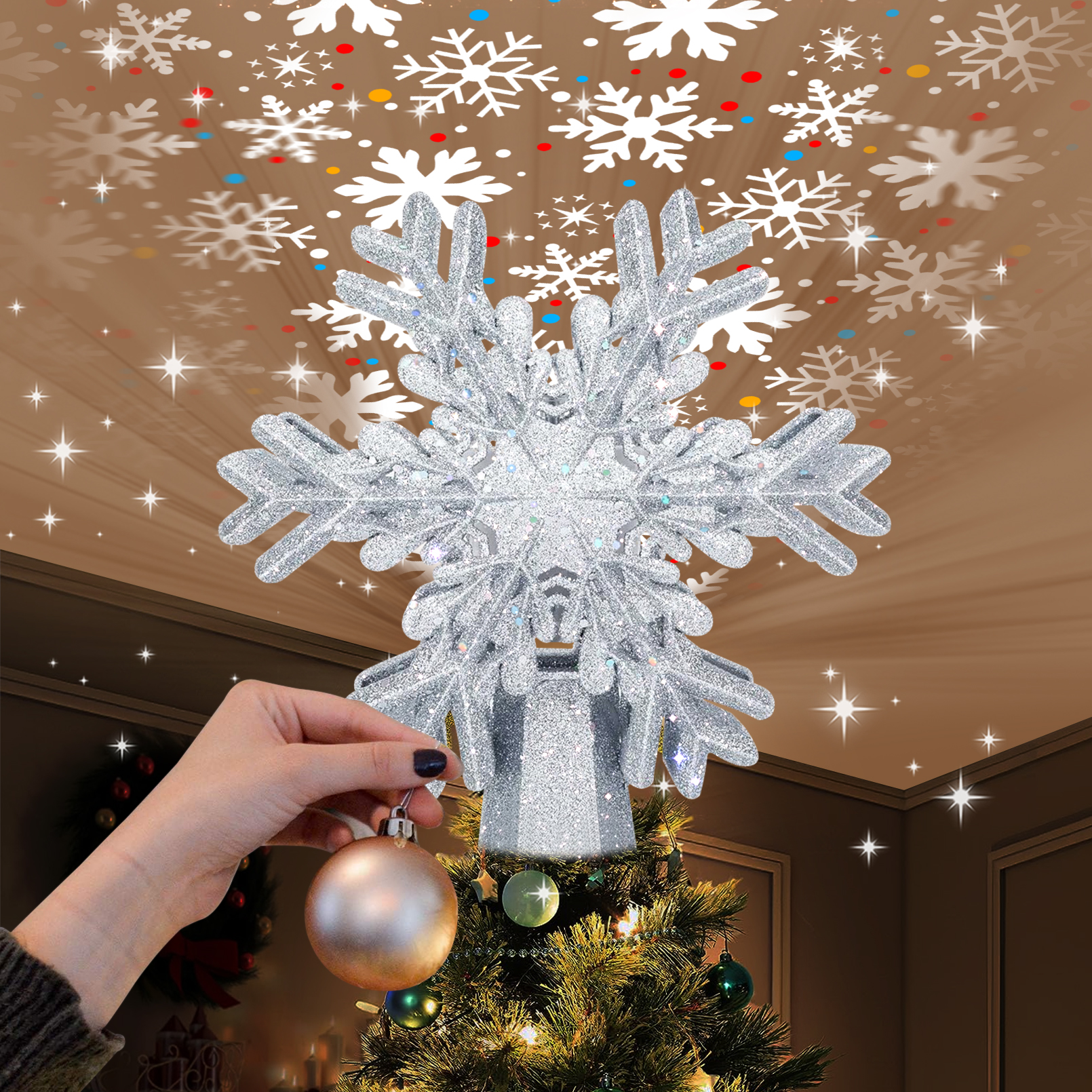 Snowflake Projection Christmas Tree Topper - product detail