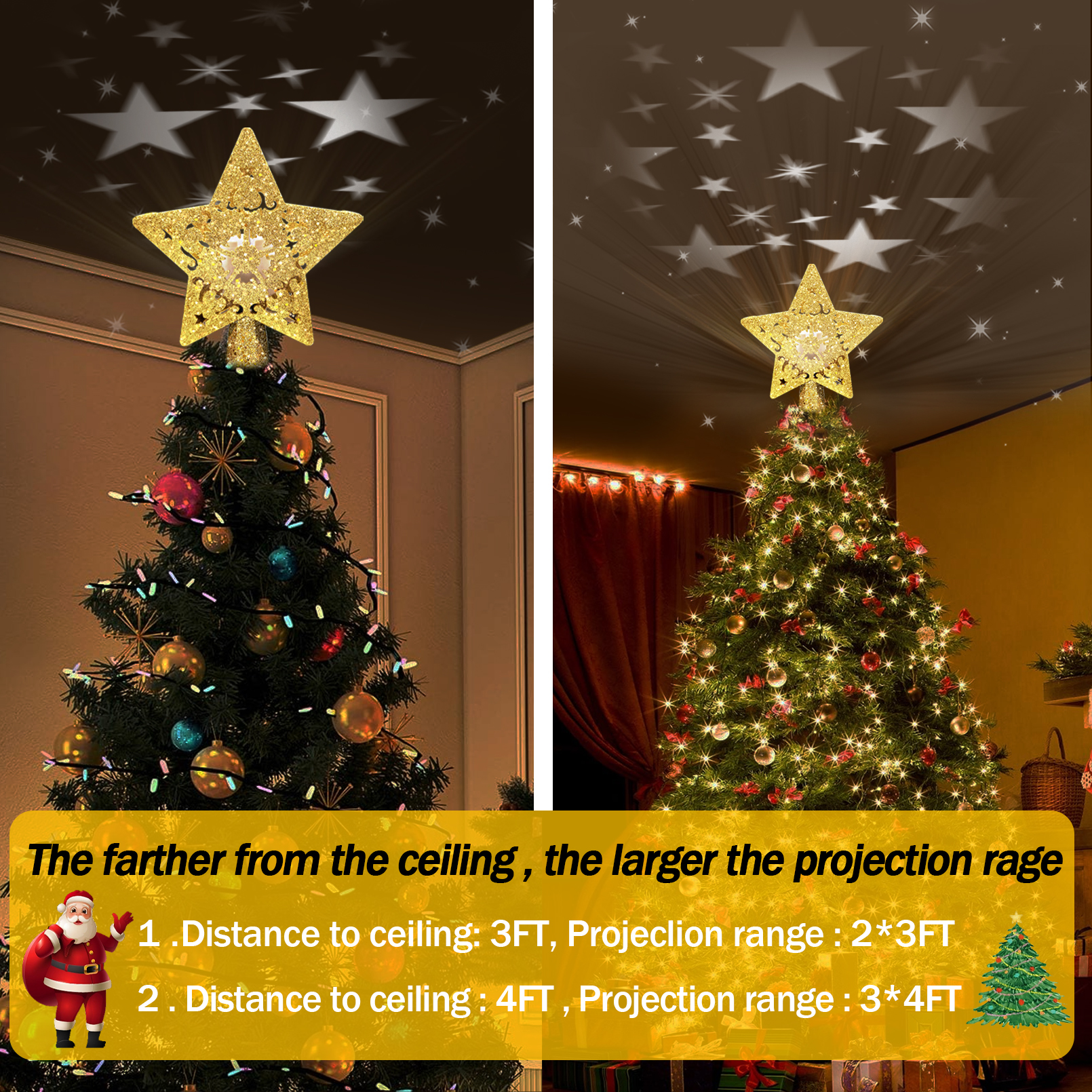 Star Projection Christmas Tree Topper - front view