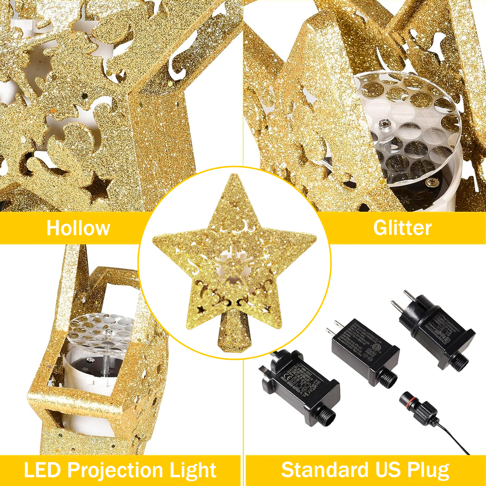Star Projection Christmas Tree Topper - side view