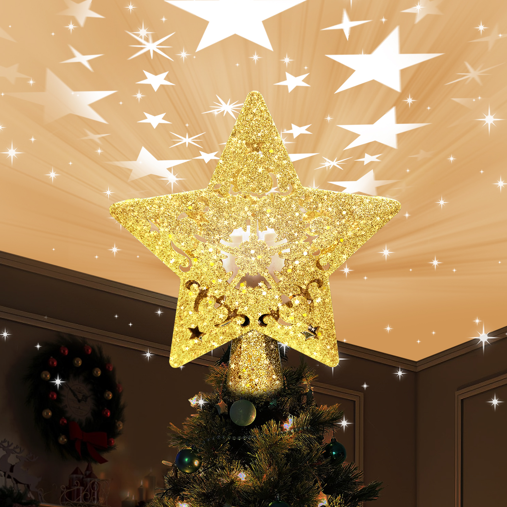 Star Projection Christmas Tree Topper - product detail